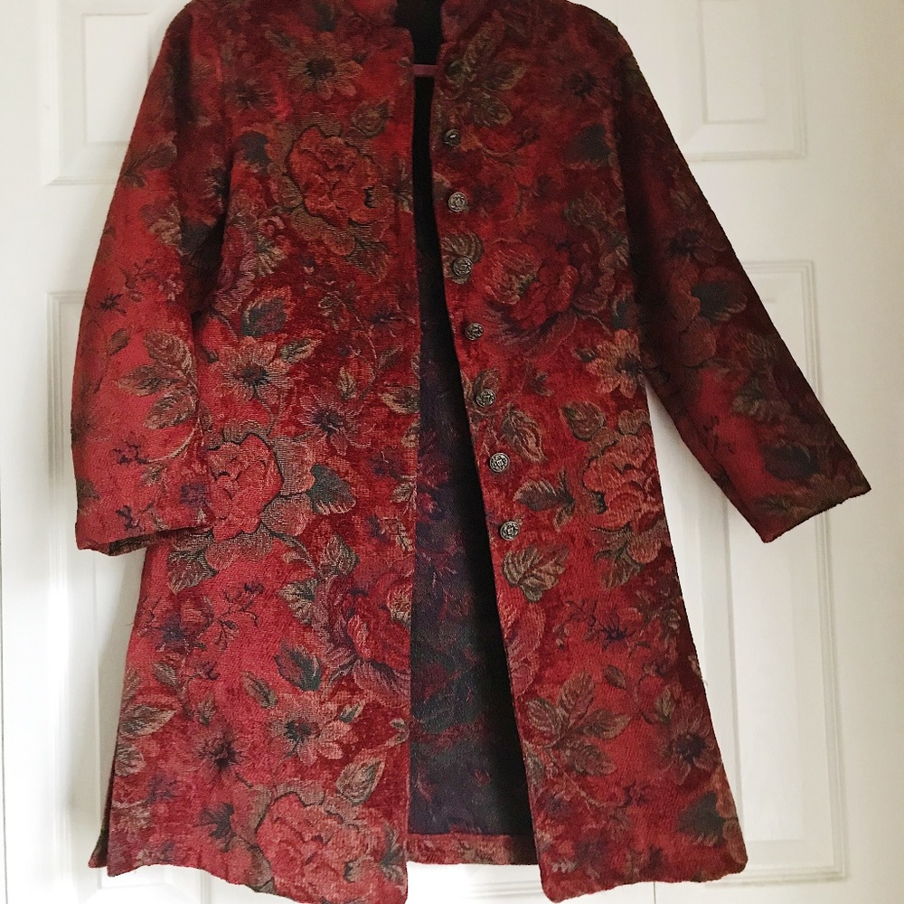 Chico's Red Tapestry Coat